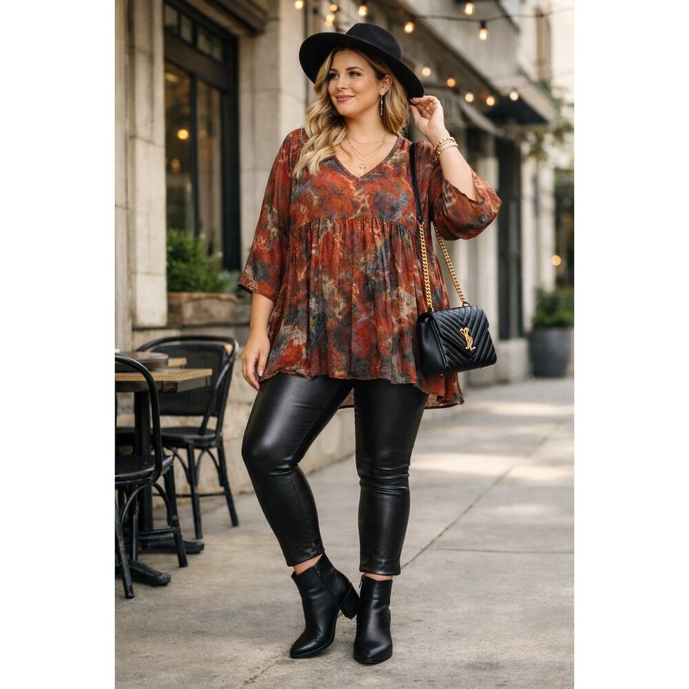 Additions by Chico Sheer SZ 2 Boho Tunic Blouse‎ Flowy Abstract Festival Top